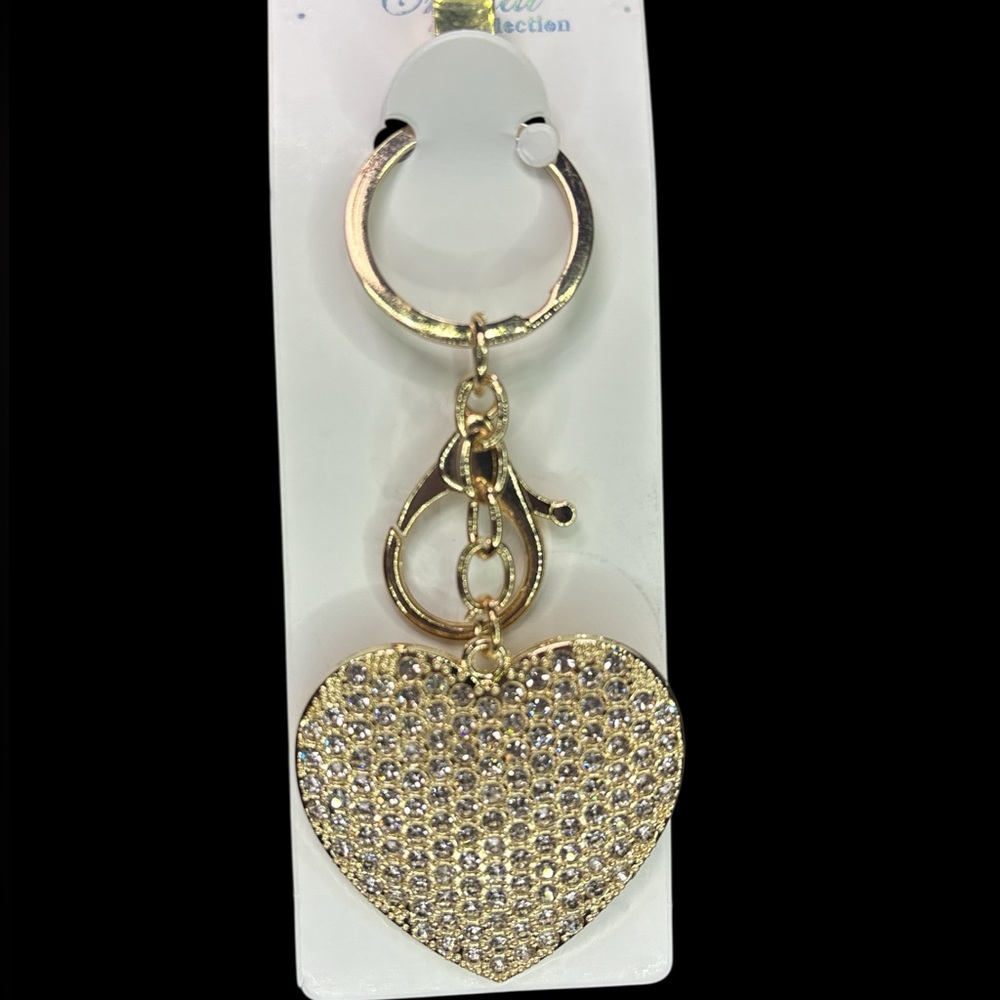 Gold Heart Bag Charm/Key Chain with Bling
